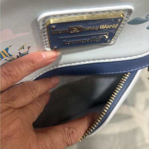 Loungefly White and Blue Backpack with Mickey Mouse and Disney World Design - Picture 7 of 17